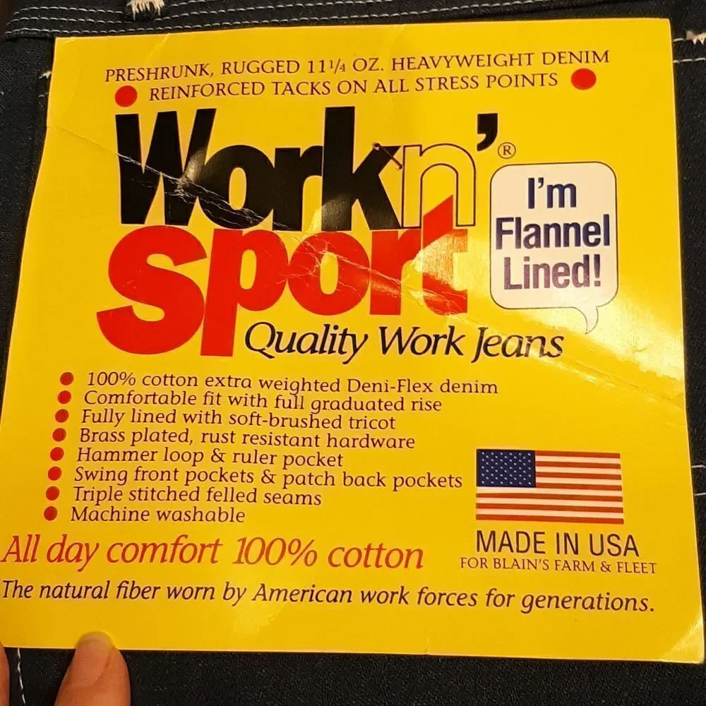 Workin' Spot Flannel Lined Heavyweight Denim Work Jeans  NWT